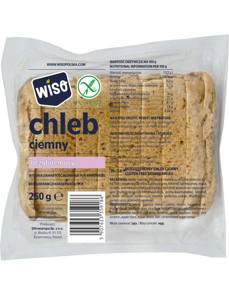 CHLEB CIEMNY KROJONY BEZGLUTENOWY 250 g - WISO