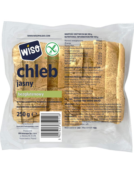 CHLEB JASNY KROJONY BEZGLUTENOWY 250 g - WISO