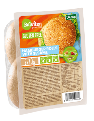 BUŁKI DO HAMBURGERÓW Z SEZAMEM BEZGLUTENOWE (2 szt.) 140 g - BALVITEN