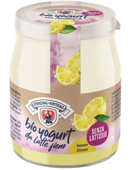 JOGURT CYTRYNOWY Z MLEKA SIENNEGO BEZ LAKTOZY BEZGLUTENOWY BIO 150 g (SŁOIK) - STERZING-VIPITENO