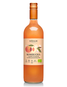 KOMBUCHA O SMAKU BRZOSKWINI I KWIATU POMARAŃCZY BIO 750 ml - DELIKATNA
