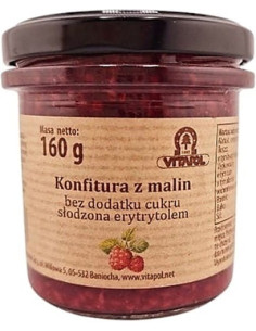 Konfitura z malin słodzona erytrytolem bez cukru - 160g - Vitapol