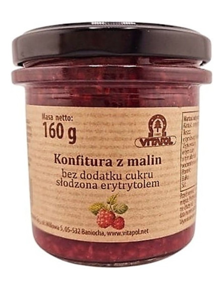 Konfitura z malin słodzona erytrytolem bez cukru - 160g - Vitapol
