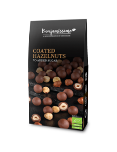 Orzechy laskowe w czekoladzie pralinowej bez dodatku cukrów bezglutenowe BIO - 60g - Benjamissimo