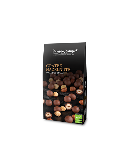 Orzechy laskowe w czekoladzie pralinowej bez dodatku cukrów bezglutenowe BIO - 60g - Benjamissimo