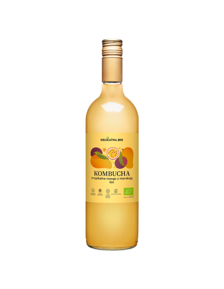 KOMBUCHA TROPIKALNE MANGO Z MARAKUJĄ BIO 750 ml - DELIKATNA
