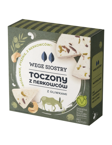 WEGAŃSKA ALTERNATYWA SERA Z ORZECHÓW NERKOWCA Z OLIWKAMI BEZGLUTENOWA 140 g - WEGE SIOSTRY