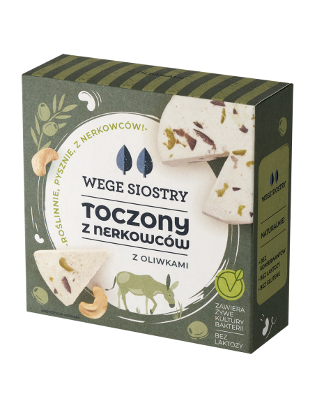 WEGAŃSKA ALTERNATYWA SERA Z ORZECHÓW NERKOWCA Z OLIWKAMI BEZGLUTENOWA 140 g - WEGE SIOSTRY