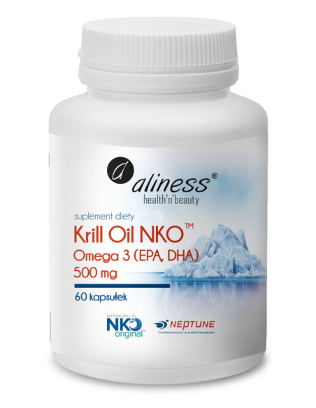Krill Oil NKO Omega 3 500mg z Astaksantyną - 60 kaps Aliness