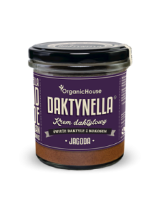 Krem kokos-daktyle medjool-jagoda bezglutenowy BIO - 280g - Organichouse (Daktynella)