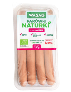 PARÓWKI Z SZYNKI BIO 150 g - WASĄG (NA ZAMÓWIENIE)
