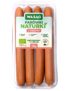 PARÓWKI Z INDYKA BIO 150 g - WASĄG (NA ZAMÓWIENIE)