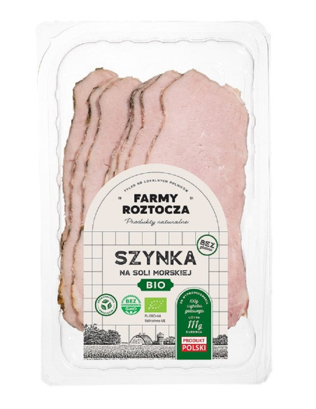 SZYNKA NA SOLI MORSKIEJ PLASTRY BIO 100 g -  FARMY ROZTOCZA (NA ZAMÓWIENIE)