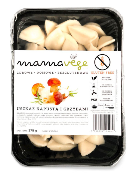USZKA Z KAPUSTĄ I GRZYBAMI BEZGLUTENOWE 275 g - MAMA VEGE (PRODUKT SEZONOWY)