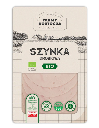 SZYNKA DROBIOWA PLASTRY BIO 100 g - FARMY  ROZTOCZA (NA ZAMÓWIENIE)