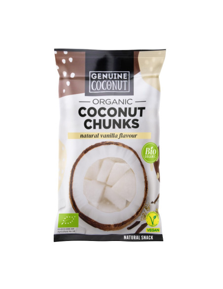 KOKOS KAWAŁKI ŚWIEŻE O SMAKU WANILIOWYM BEZGLUTENOWE BIO 30 g - GENUINE COCONUT