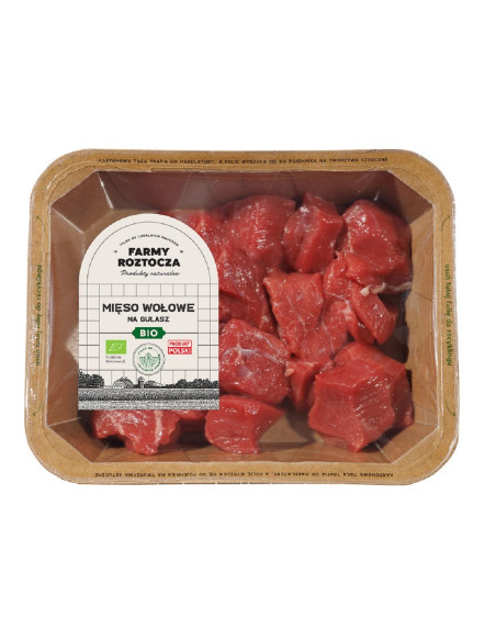 MIĘSO GULASZOWE WOŁOWE SUROWE BIO 300 g - FARMY  ROZTOCZA (NA ZAMÓWIENIE)