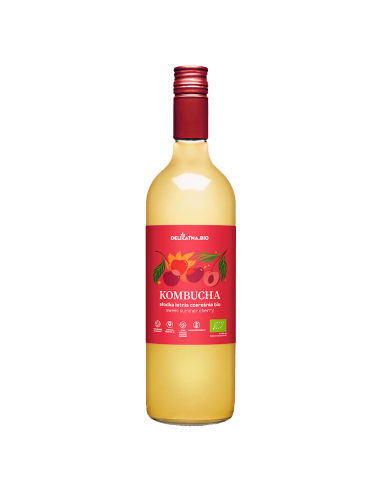 KOMBUCHA O SMAKU SŁODKIEJ LETNIEJ CZEREŚNI BIO 750 ml - DELIKATNA