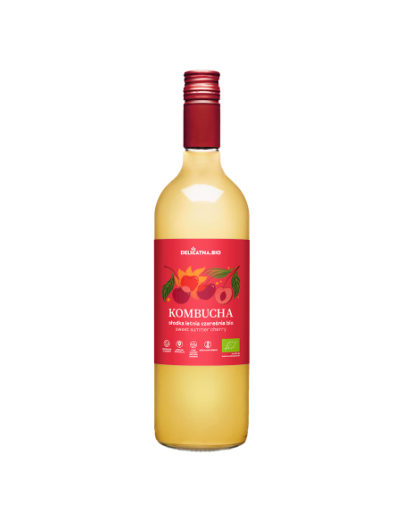 KOMBUCHA O SMAKU SŁODKIEJ LETNIEJ CZEREŚNI BIO 750 ml - DELIKATNA