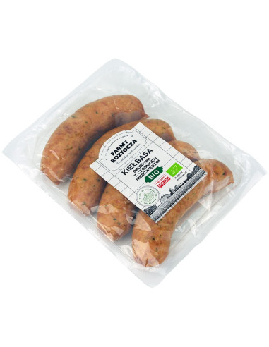 KIEŁBASA DROBIOWA Z CZOSNKIEM NIEDŹWIEDZIM BIO (około 0,40 kg) - FARMY ROZTOCZA (NA ZAMÓWIENIE)