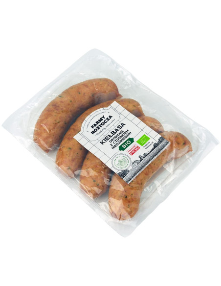 KIEŁBASA DROBIOWA Z CZOSNKIEM NIEDŹWIEDZIM BIO (około 0,40 kg) - FARMY ROZTOCZA (NA ZAMÓWIENIE)