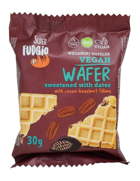 WAFELEK Z KREMEM KAKAOWO - ORZECHOWYM SŁODZONY DAKTYLAMI BIO 30 g - ME GUSTO (SUPER FUDGIO)
