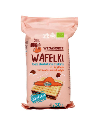 WAFELKI Z KREMEM KAKAOWO - ORZECHOWYM BEZ DODATKU CUKRÓW BIO (4 szt.) 120 g - ME GUSTO (SUPER FUDGIO)