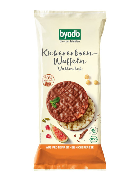 WAFLE Z CIECIERZYCY Z MLECZNĄ CZEKOLADĄ BEZGLUTENOWE BIO 65 g - BYODO