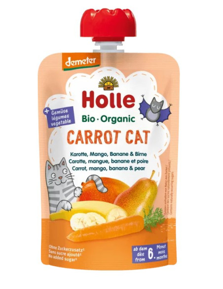 MUS MARCHEWKOWY KOT (MARCHEW - MANGO - BANAN - GRUSZKA) BEZ DODATKU CUKRÓW BEZGLUTENOWY OD 6 MIESIĄCA DEMETER BIO 100 g - HOLLE
