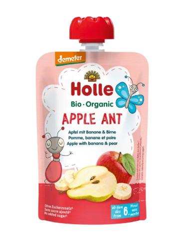 MUS JABŁKOWA MRÓWKA (JABŁKO - BANAN - GRUSZKA) BEZ DODATKU CUKRÓW BEZGLUTENOWA OD 6 MIESIĄCA DEMETER BIO 100 g - HOLLE