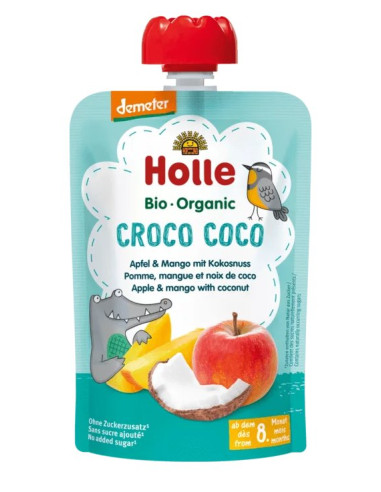 MUS KOKOSOWY KROKODYL (JABŁKO - MANGO - KOKOS) BEZ DODATKU CUKRÓW OD 8 MIESIĄCA DEMETER BIO 100 g - HOLLE
