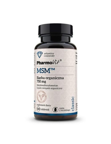 MSM SIARKA ORGANICZNA (750 mg) BEZGLUTENOWA 120 TABLETEK - PHARMOVIT (CLASSIC)