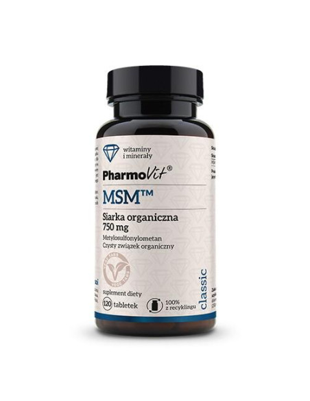 MSM SIARKA ORGANICZNA (750 mg) BEZGLUTENOWA 120 TABLETEK - PHARMOVIT (CLASSIC)