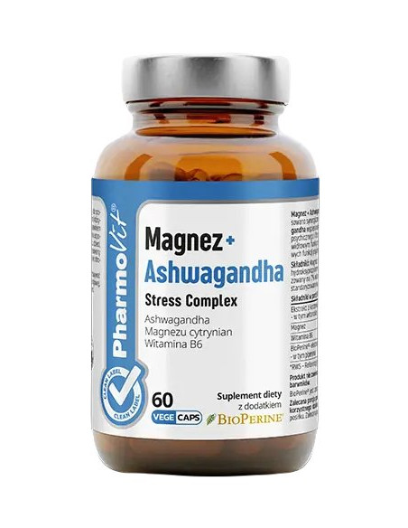 MAGNEZ + ASHWAGANDHA STRESS COMPLEX BEZGLUTENOWE 60 KAPSUŁEK - PHARMOVIT (CLEAN LABEL)