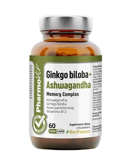 GINKGO BILOBA + ASHWAGANDHA MEMORY COMPLEX BEZGLUTENOWE 60 KAPSUŁEK - PHARMOVIT (CLEAN LABEL)