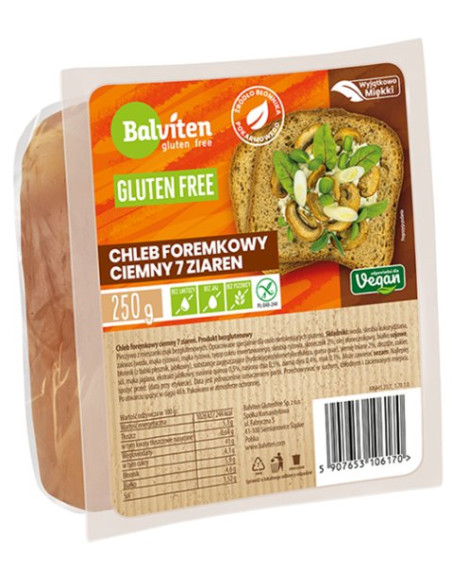 CHLEB FOREMKOWY CIEMNY 7 ZIAREN KROJONY BEZGLUTENOWY 250 g - BALVITEN
