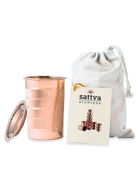 KUBEK MIEDZIANY STRIPED Z POKRYWKĄ 350 ml - SATTVA (AYURVEDA)