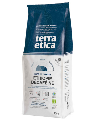 KAWA ZIARNISTA BEZKOFEINOWA ARABICA 100 % ETIOPIA FAIR TRADE BIO 500 g - TERRA ETICA