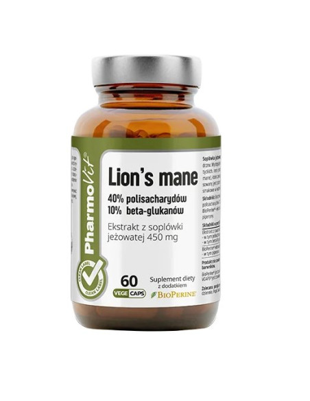 GRZYBY SOPLÓWKA JEŻOWATA (LION'S MANE) EKSTRAKT (450 mg) BEZGLUTENOWY 60 KAPSUŁEK - PHARMOVIT (CLEAN LABEL)