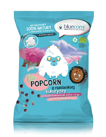 POPCORN Z NIEBIESKIEJ KUKURYDZY Z OLEJEM KOKOSOWYM I SOLĄ HIMALAJSKĄ BEZGLUTENOWY BIO 50 g - BLUECORN