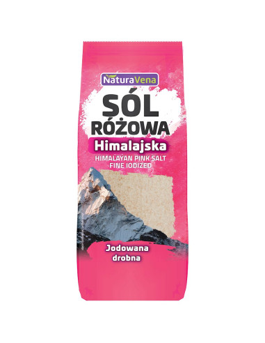 SÓL HIMALAJSKA RÓŻOWA DROBNO MIELONA JODOWANA 500 g - NATURAVENA