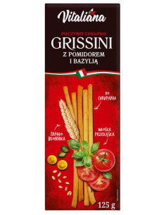 PALUSZKI GRISSINI Z POMIDORAMI I BAZYLIĄ 125 g - VITALIANA