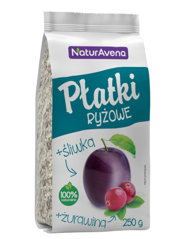 PŁATKI RYŻOWE BŁYSKAWICZNE Z ŻURAWINĄ I ŚLIWKĄ 250 g - NATURAVENA