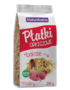 PŁATKI ORKISZOWE BŁYSKAWICZNE Z OWOCAMI TROPIKALNYMI, SŁONECZNIKIEM I MALINAMI 200 g - NATURAVENA