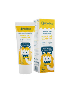 PASTA DO ZĘBÓW DLA DZIECI OD 0 DO 4 LAT O SMAKU POMARAŃCZY I KLEMENTYNKI BEZ FLUORU 50 ml - NORDICS