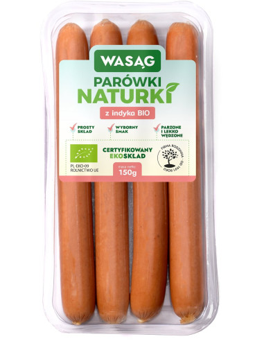 PARÓWKI Z INDYKA BIO 150 g - WASĄG (Z PÓŁKI)