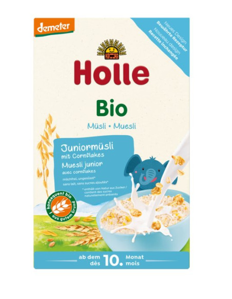 MUSLI JUNIOR Z PŁATKAMI KUKURYDZIANYMI BEZ DODATKU CUKRÓW OD 10 MIESIĄCA DEMETER BIO 250 g - HOLLE