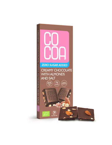 CZEKOLADA CREAMY Z MIGDAŁAMI I SOLĄ BEZ DODATKU CUKRÓW BIO 40 g - COCOA