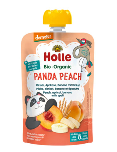 MUS BRZOSKWINIOWA PANDA (BRZOSKWINIA - BANAN - MORELA - ORKISZ) BEZ DODATKU CUKRÓW OD 8 MIESIĄCA DEMETER BIO 100 g - HOLLE