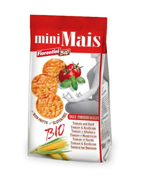KRĄŻKI KUKURYDZIANE Z POMIDORAMI I BAZYLIĄ BEZGLUTENOWE BIO 50 g - FIORENTINI